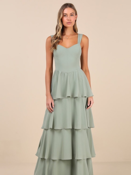Lulus Dresses & Skirts - Lulus Carlynda Sage Brush Tiered Bustier Maxi Dress Green - Size L